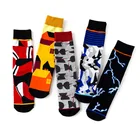 Модные мужские Разноцветные Повседневные носки с круглым вырезом, дизайнерские носки Harajuku из чесаного хлопка, носки в стиле хип-хоп с геометрическим рисунком, в клетку, в полоску, в горошек, подарки