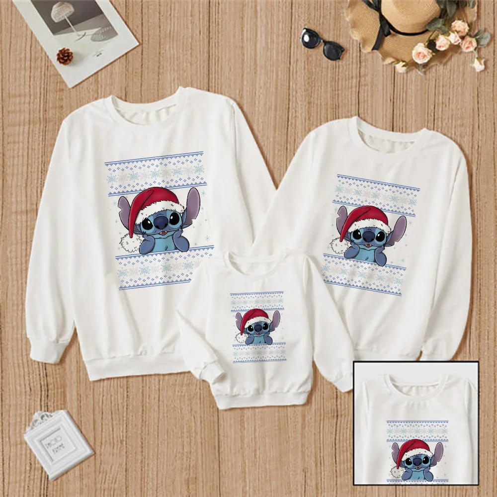 

Disney Unisex Stitch Mama and Daughter Sweatshirt Baby Girl Boy Merry Christmas Hot Selling Family Look Outfits Harajuku Hoodies