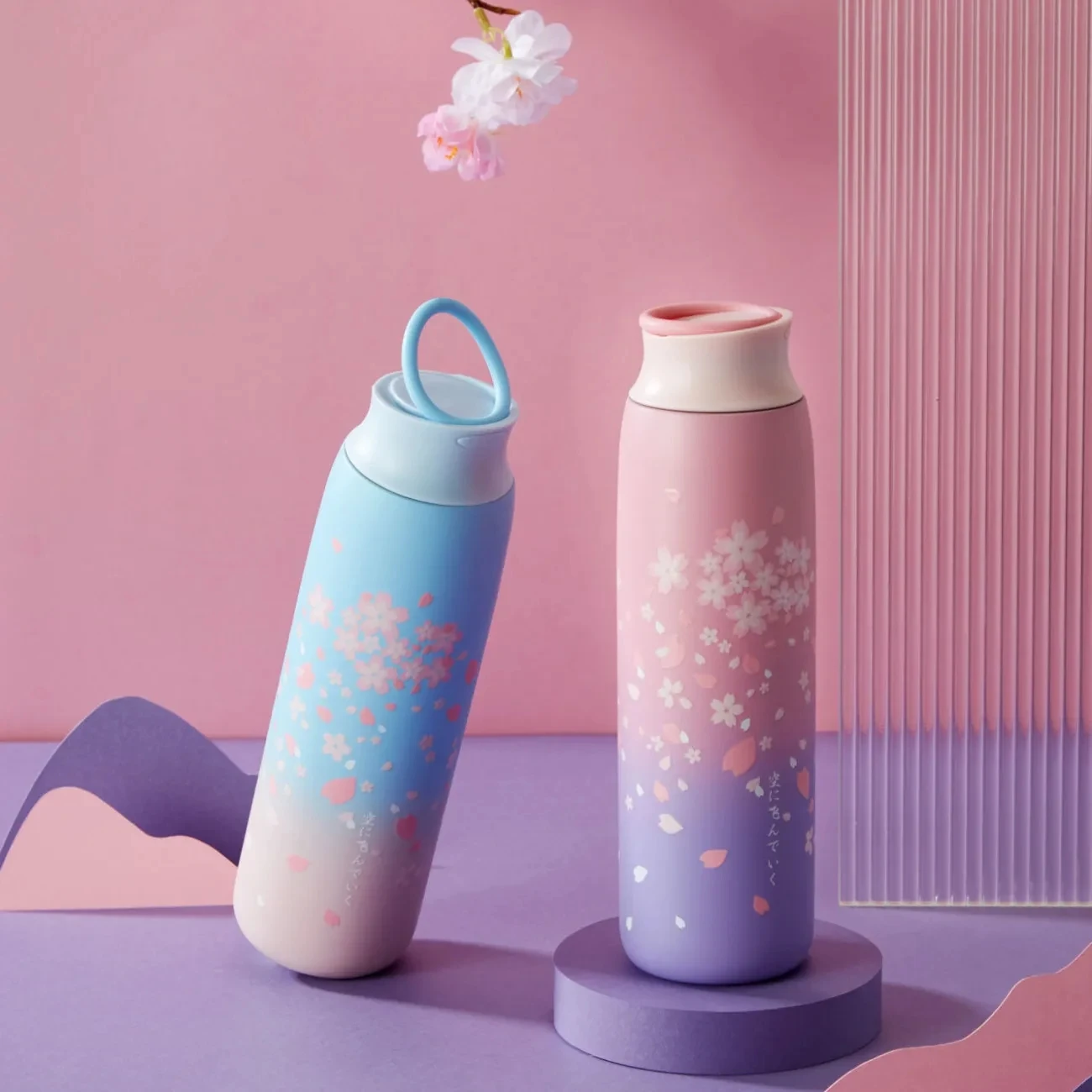 

Japanese Style Sakura Portable Thermos Insulated Cup 304 Stainless Steel Vacuum Thermos Travel Coffee Mug Cherry Blossom Tumbler