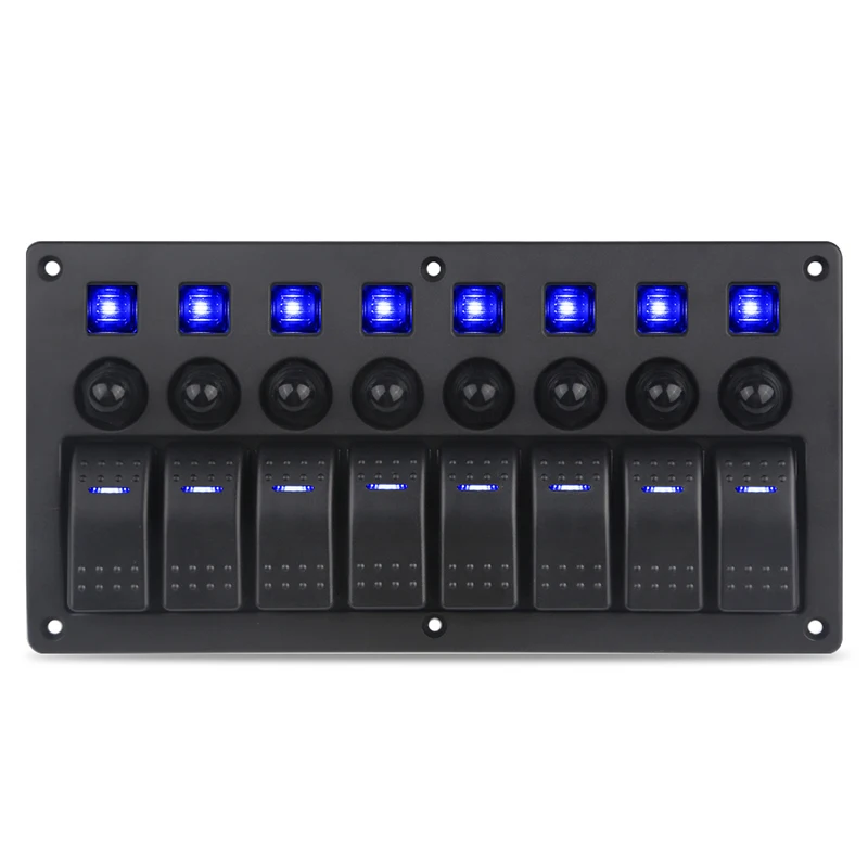 

12v 5pin 8 Gang Car Marine Panel Switch With Breakers Waterproof On-Off Led Boat Switch Panels AC 125V/10A 12V/20A 24V/10A