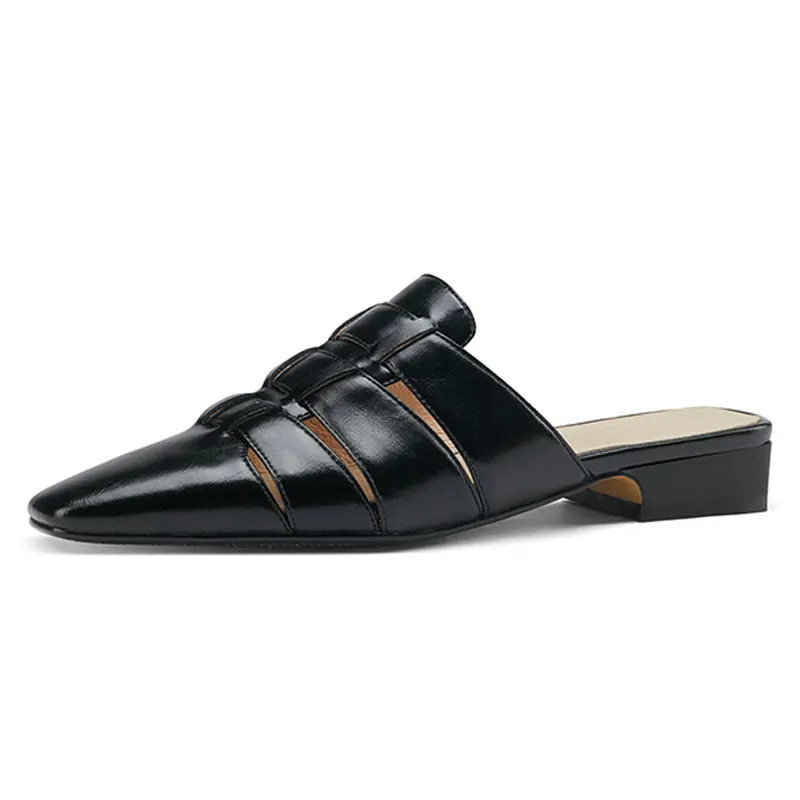

NAICEN Rome Style Square Toe Women Mules Slippers Sling-Back Pumps Genuine Leather Classic Working Basic Shoes Woman Zapatos