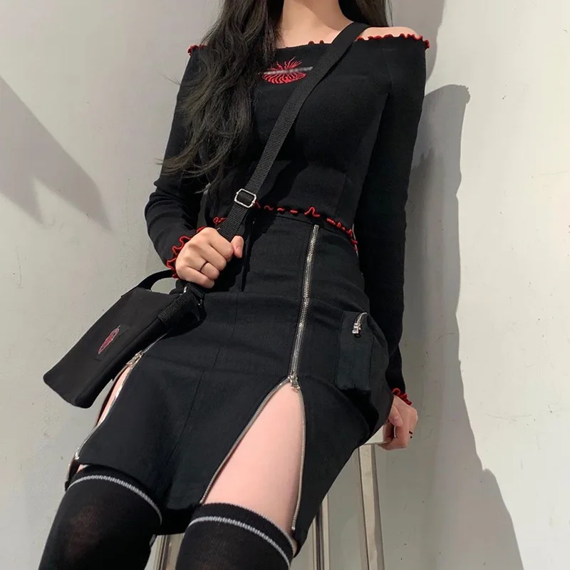 JIEZuoFang женские юбки Осень-зима высокая талия сексуальные асимметричный разрез