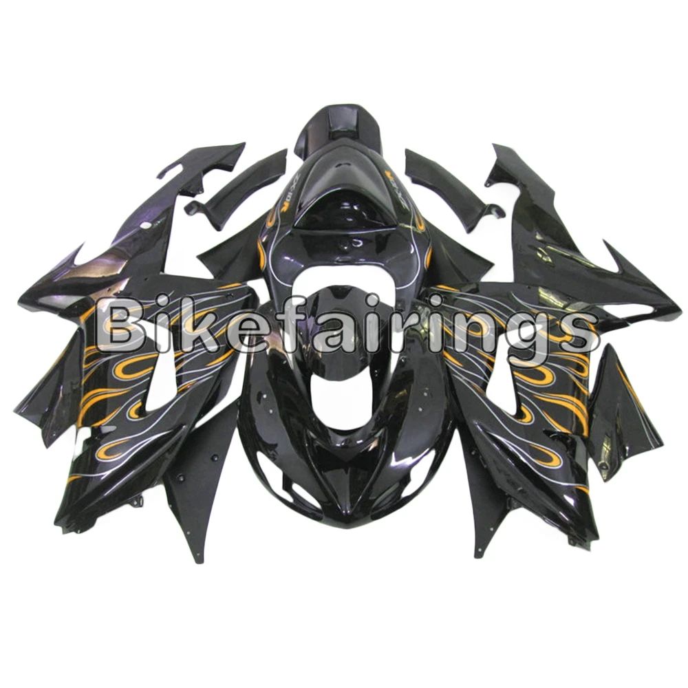 

Sportbike ABS Injection Fairings For ZX10R 2006 2007 06 07 ZX-10R Motorcycles Black and Yellow Flames Body Frames New