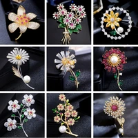 luxury aaa zircon rose sunflower dandelion brooches pins jewelry rhinestone cubic zirconias brooch for women wedding bouquet pin