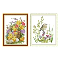 joy sunday chickens and flowers stamped cross stitch kits 11ct 14ct aida canvas embroidery cross stitch printed cross needlework