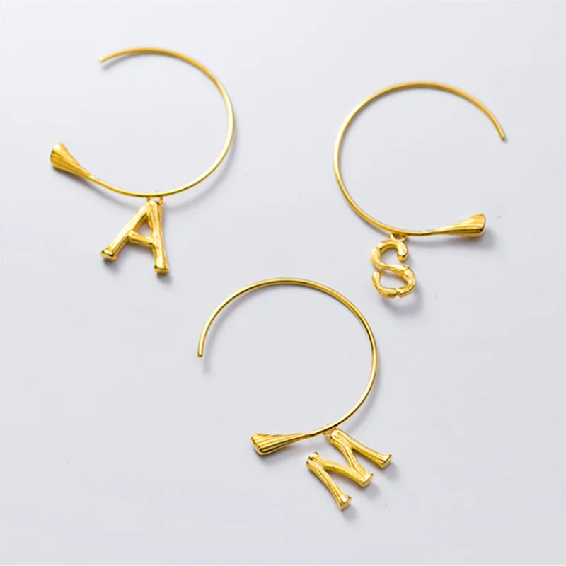 

A00785 Luxury 925 Sterling Silver Initials lette Punk Rock Pendant Drop Earrings for Women Exaggerated Brushed Jewelry