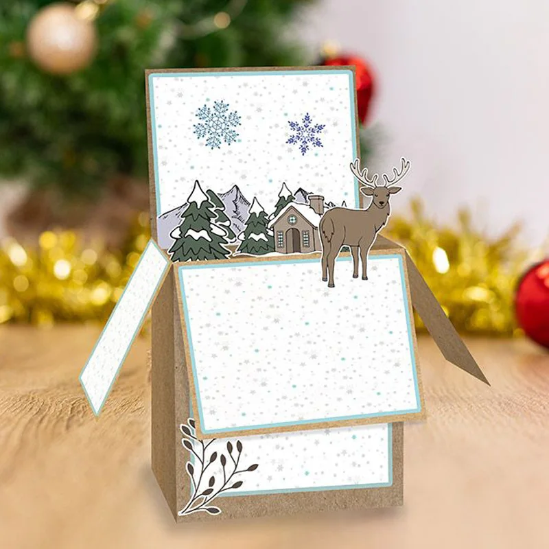 Snow Scene Mountain Snowflake House Elk Metal Cutting Dies&ampTransparent Clear Stamps For DIY Scrapbooking Album Paper Cards | Дом и сад