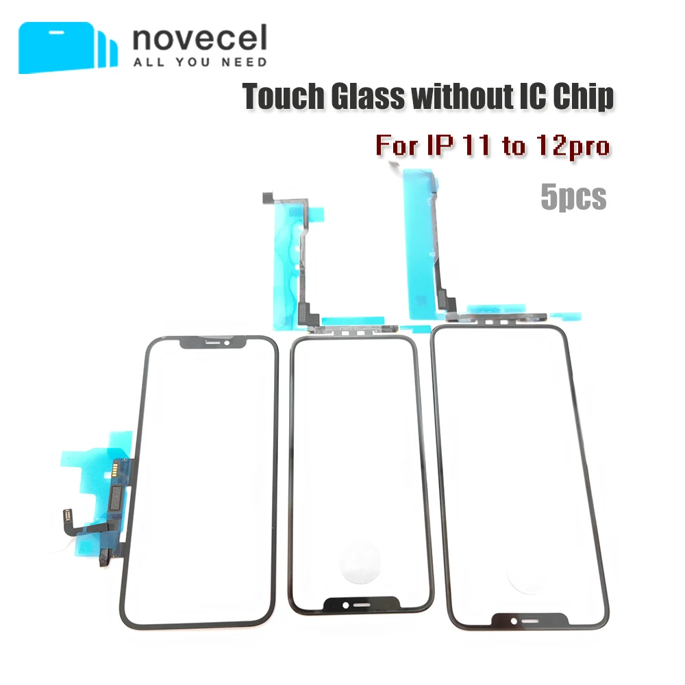 NOVECEL 5pcs For iPhone 11 11pro 12 12pro Max Tested No Touch IC Chip Touch LCD Touch Digitizer Sensor Glass with OCA Glue Film