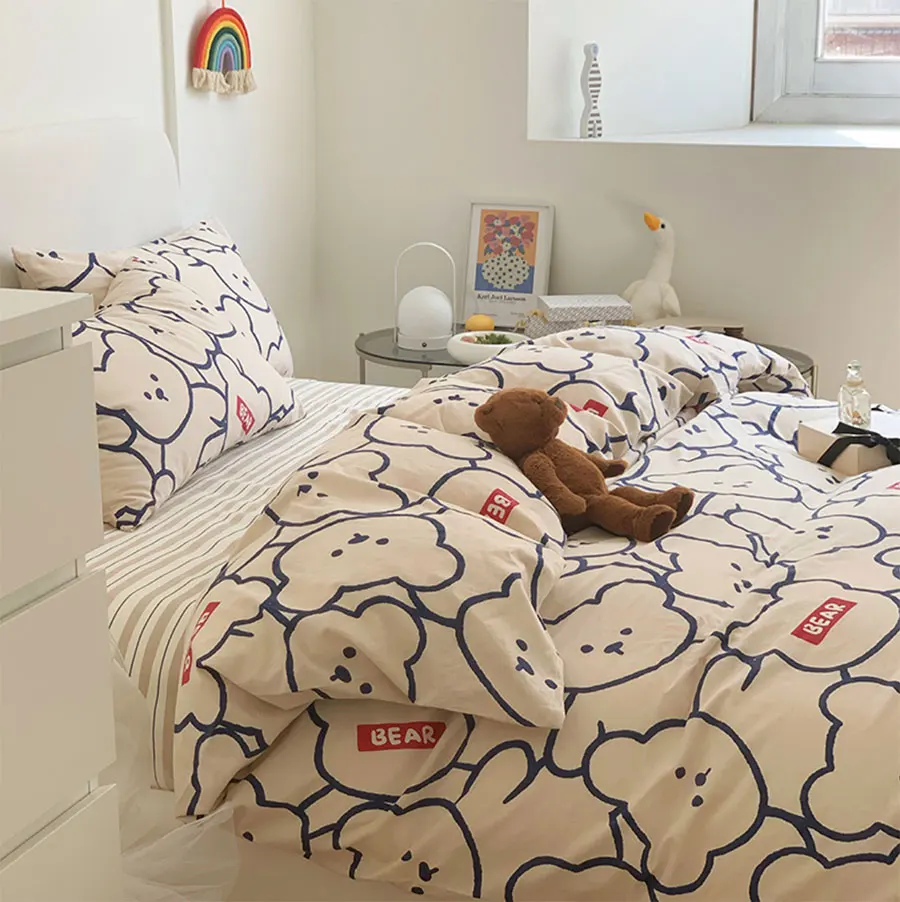

Fashion cute cartoon bear bedding set,1.2 1.5 1.8 lovely cotton twin full queen home textile bed sheet pillow case duvet cover