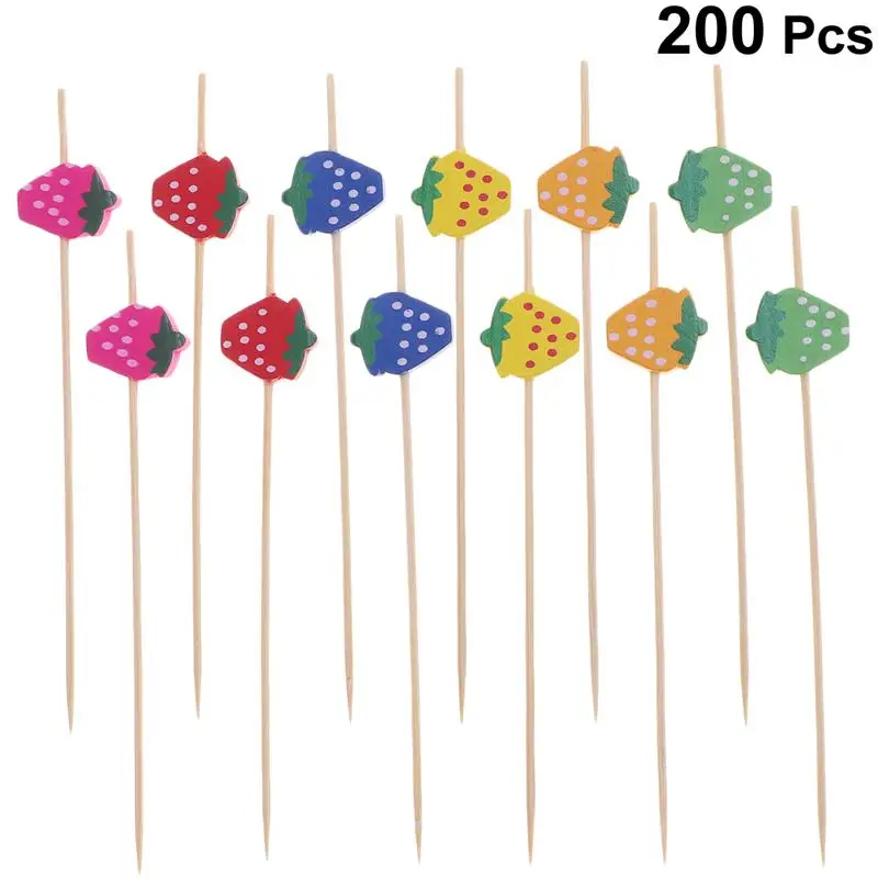 200 шт одноразовые коктейльные палочки Клубничные закуски деревянные Фруктовые
