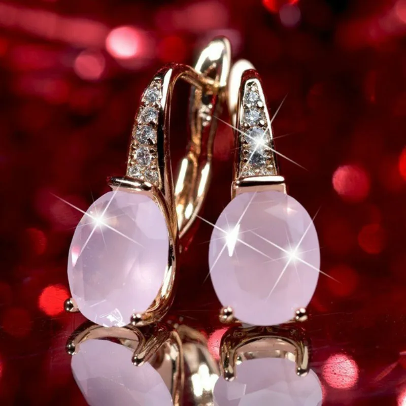 

2020 Trend Natural Pink Hibiscus Stone Earrings Women Sweet Hibiscus Crystal Rose Gold Inlaid Rhinestone Earrings for Women