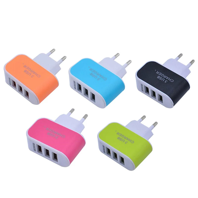 Портативное мини-зарядное устройство с 3 USB-портами ярких цветов