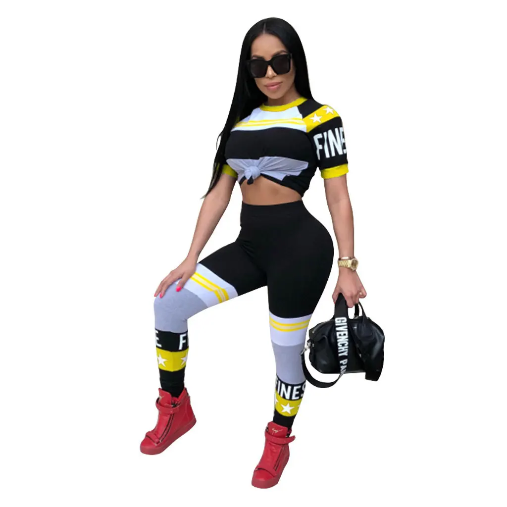 Комплект женский с принтом летняя мода Сексапильный Повседневный 2 шт. костюм