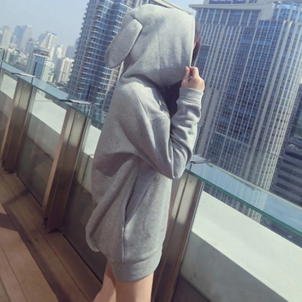 Cute Rabbit Ears Plus Thick Hoodies Women Loose Long Sleeve Pullover Pocket Tops Sweatshirt wear for daily life