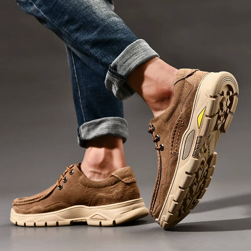 

2021 Men Shoes Genuine Leather Flats Men Loafers High Quality Outdoor Men Sneakers Rubber Male Casual Shoes