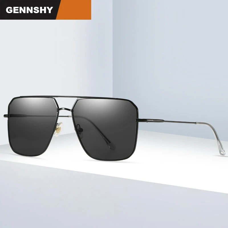 

2020 Newest Big Frame Double Bridge Sunglasses Men Oversize Metal Sunglasses Fashion Square Transparent Ocean Lenses Driving
