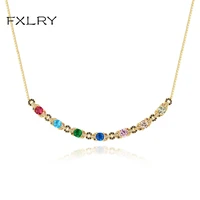 fxlry elegant multicolor micro inlay aaa cubic zirconia geometric long necklace women s fashion accessories jewelry