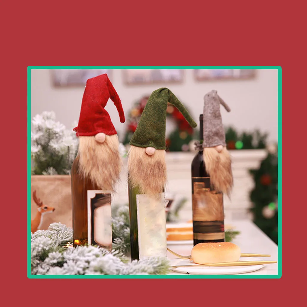 Christmas Wine Bottle Decor Set Santa Claus Snowman Cover Clothes Kitchen Decoration for New Year Dinner Dress Up #93 | Дом и сад