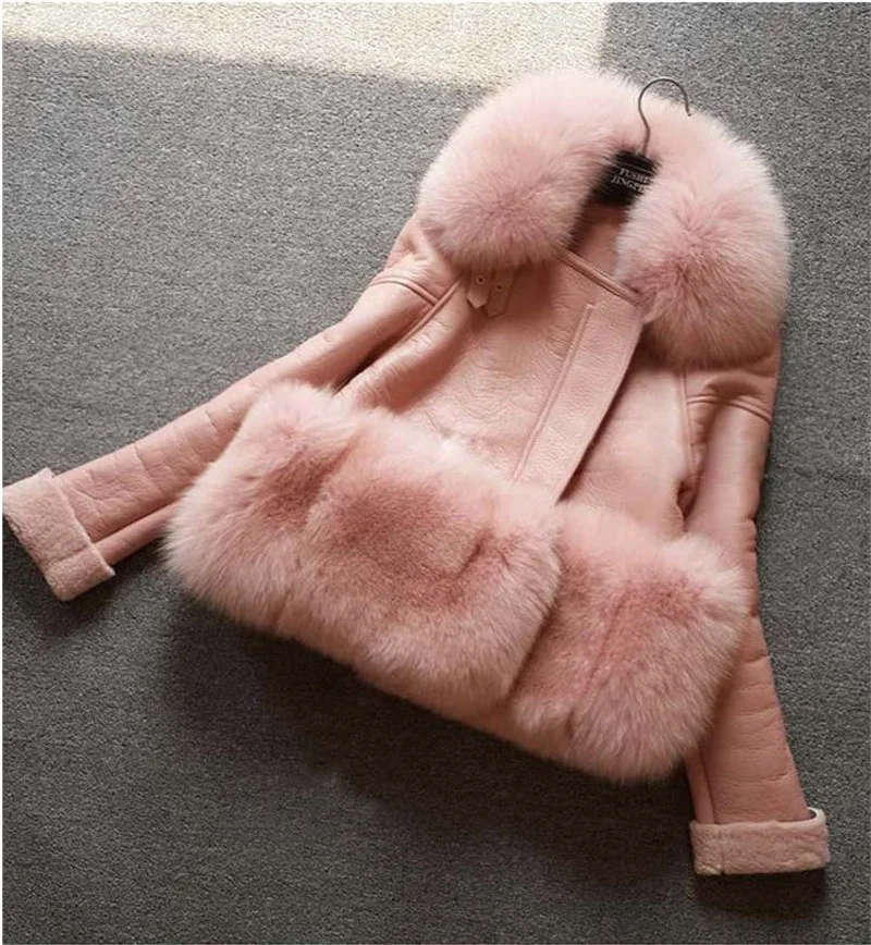 2020 new style fox fur collar oversized fox fur hem lambskin high quality jacket women short fur all-in-one fur jacket