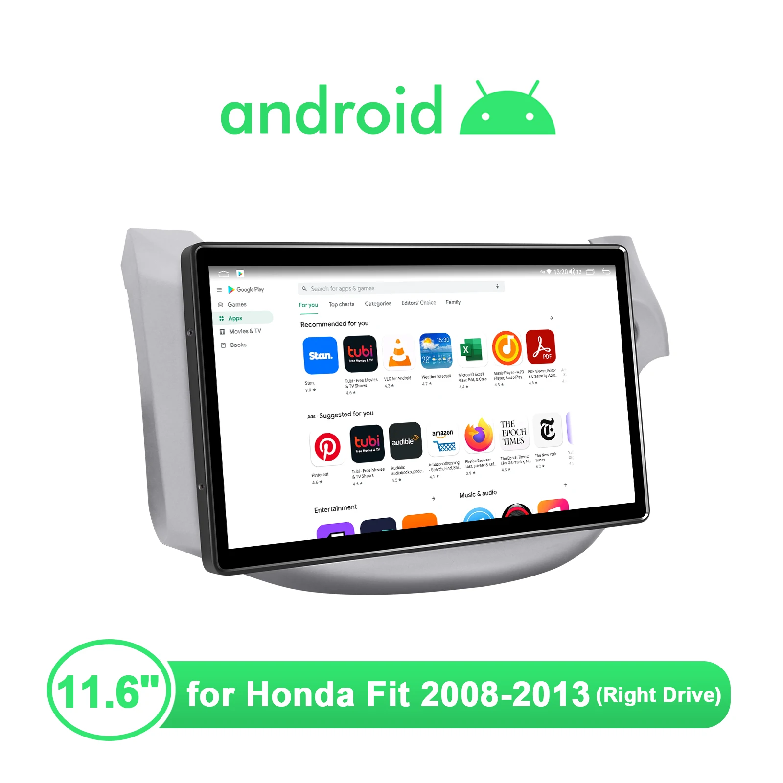 구매 1 딘 자동차 라디오 11.6 인치 안 드 로이드 10 중앙 멀티미디어 플레이어 1DIN GPS 무선 Carplay 4G 헤드 유닛 혼다 적합 2008-2013