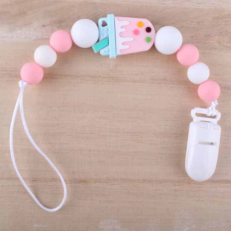 

1Pcs Baby Teether Chain Baby Pacifier Clips Cute Cartoon Infant Supplies Auxiliary Food Pacifier Holder Chain Beads Holder