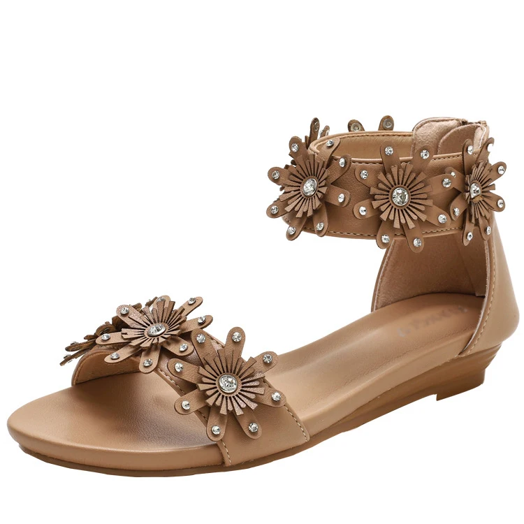 

2021 New Flat Heel Open Toe Women Sandals Bohemia Style Flowers Ladies Sandals Anti-slip Women Shoes Zapatos De Mujer Large Size