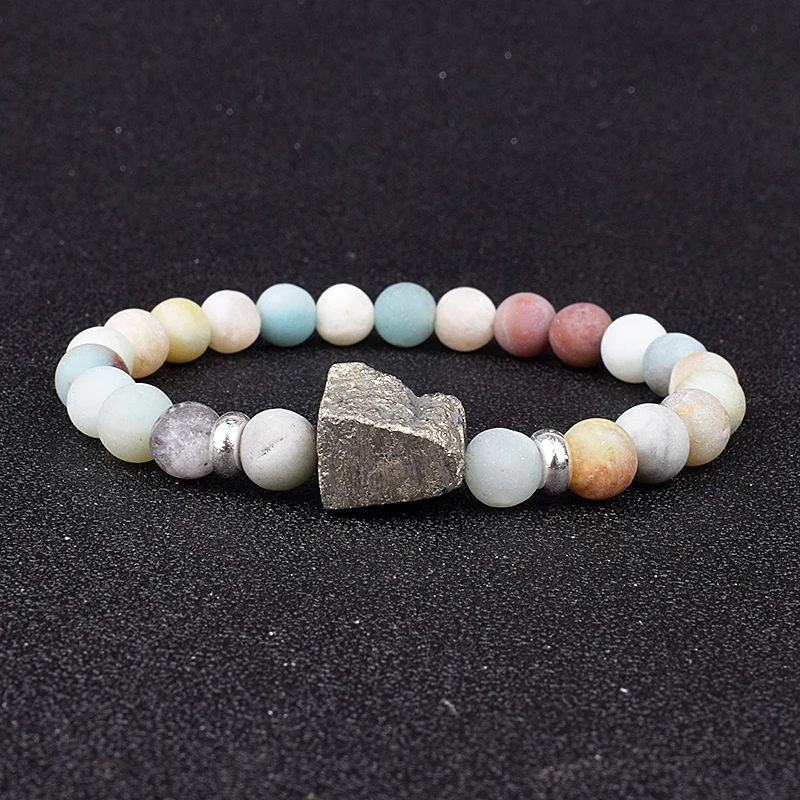 

Fashion Matte Amazonite Beads Bracelets Nature Energy Chalcopyrite Reiki Couples Bracelet Women Meditation Prayer Jewelry Gift