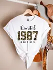 Рубашка 1987 с леопардовым принтом, подарок на 34-й день рождения, Классическая Ограниченная серия рубашки 1987, футболка для 34-го дня рождения, 100% хлопок, y2k, топы