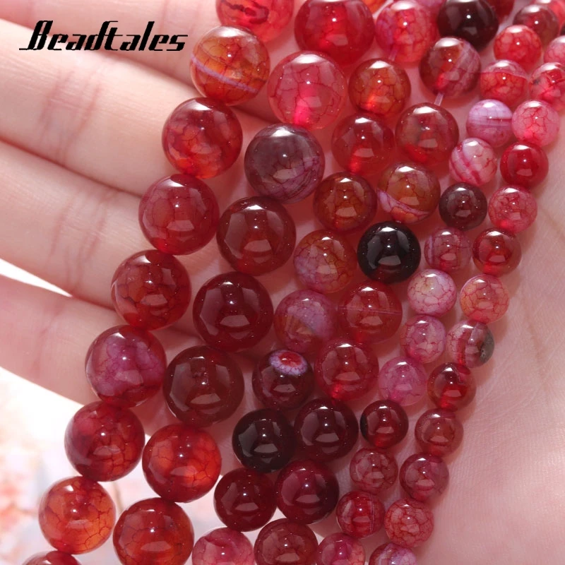 

Natural Stone Wrapped Silk Agate Beads Round Red Loose Beads For Jewelry DIY Making Bracelet Accessories 15" 6/8/10mm Beadtales