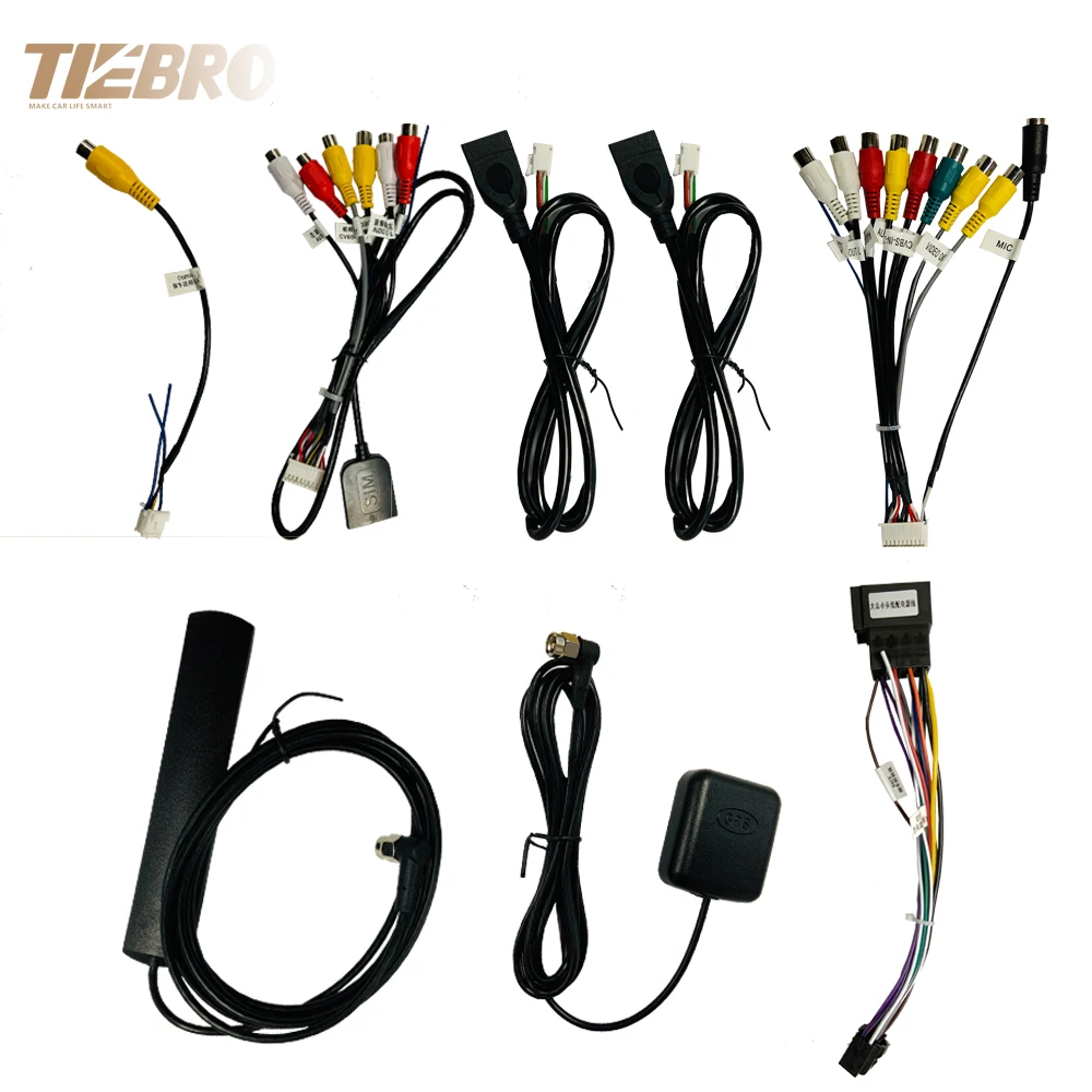 

TIEBRO Microphone USB GPS Rear View Camera RCA Output AUX SIM Card Slot Radio Converter 16 PIN 4G Power Cable For Car Navigation
