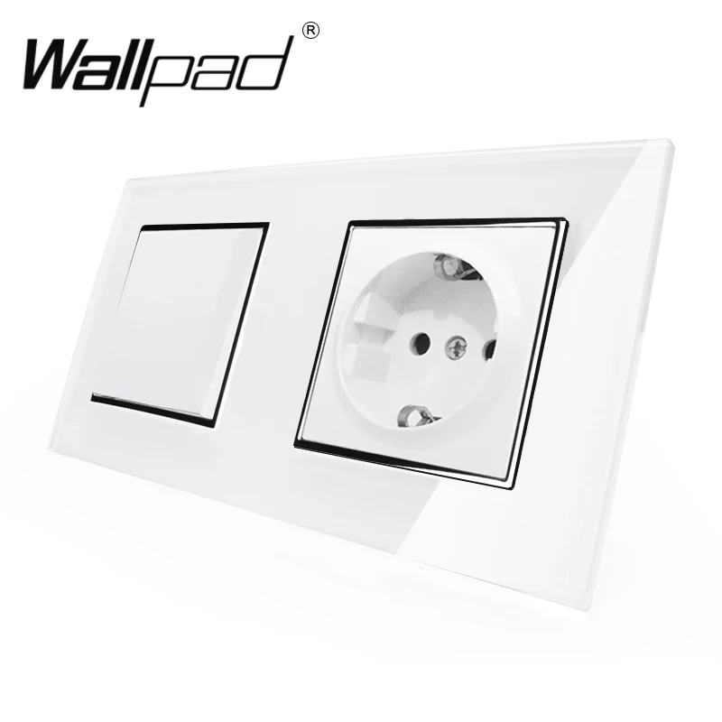 Европейская розетка с когтями Wallpad черный Стекло Панель 1 Gang 2 Way настенный выключатель и Schuko EU стены Мощность розетка с ключей) крепление на спине