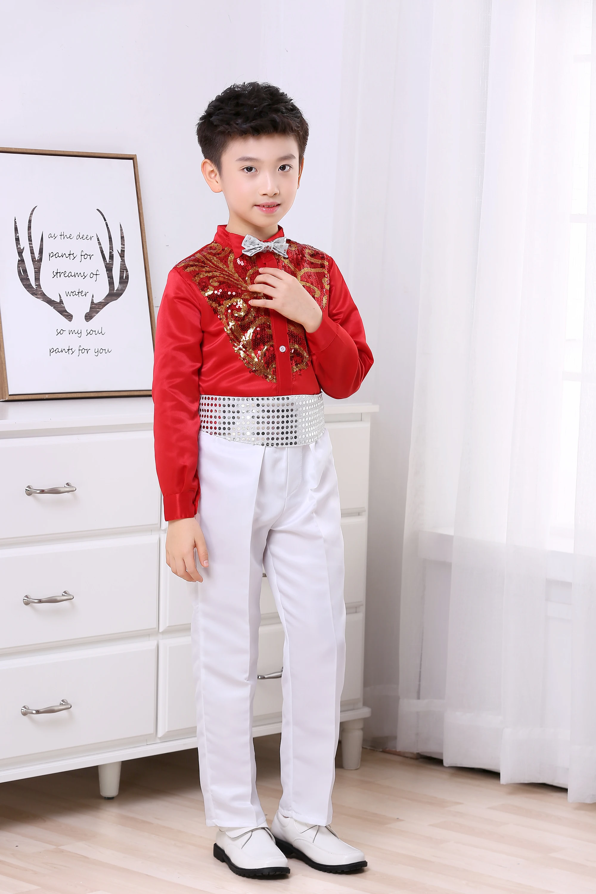 Детский костюм для хора джазовых танцев латиноамериканских с блестками длинным