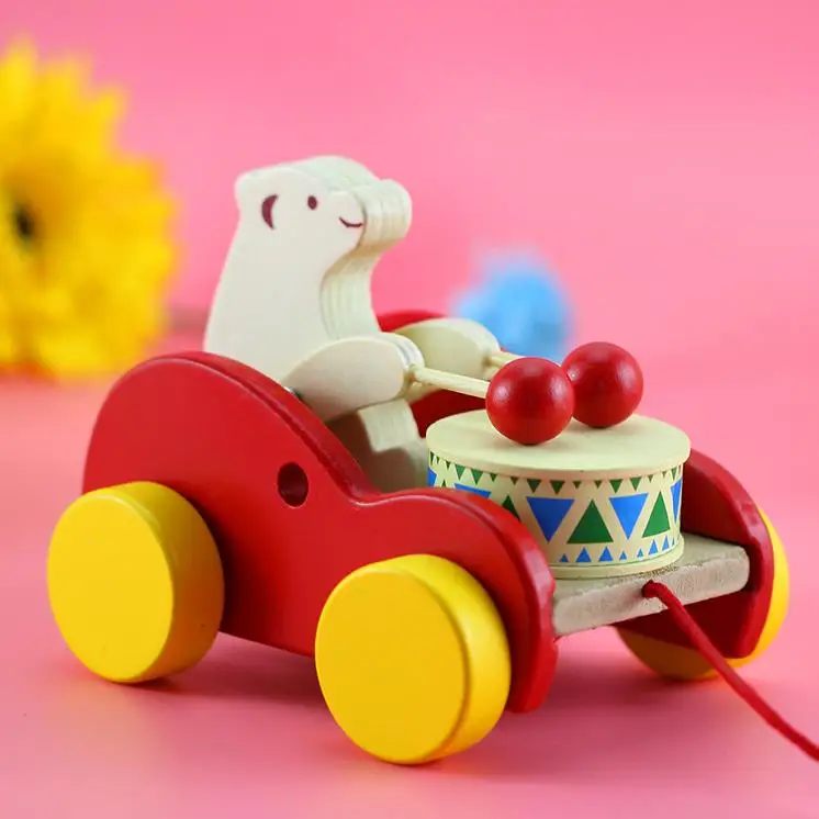 Деревянная игрушка для детей, креативная развивающая игрушка медведь барабан из цельного дерева, игрушки для детей с длинной струной 37,4"