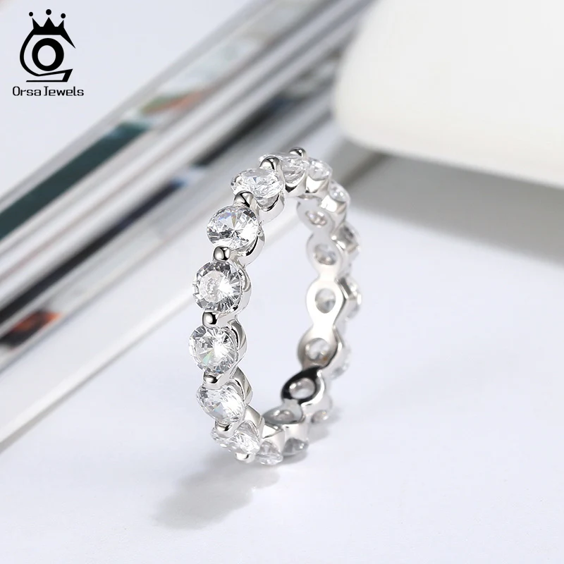 ORSA JEWELS, Настоящее серебро, мерцающее, классические кольца для женщин, Круглый, полный, высший сорт, кубический цирконий, изысканные, вечерние, кольцо SR189