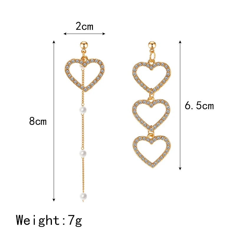 Длинные серьги с жемчугом в Корейском стиле асимметричные подвески форме сердца
