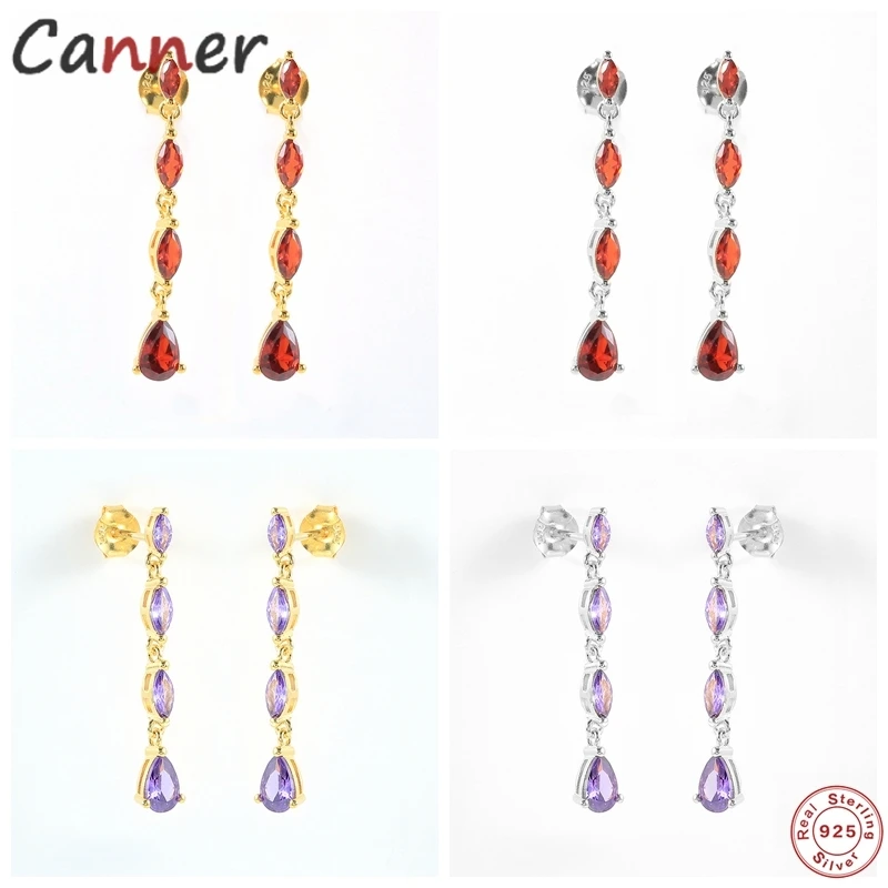 

CANNER S925 Sterling Silver Multi Dangle Hoops Crystal Huggies With Charms Loops Circle Long Drop Earrings For Women Jewelry