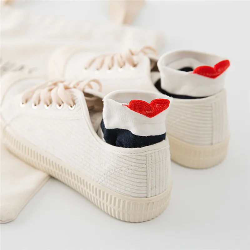 

5/10Pair Kawaii Women Socks Happy Fashion Ankle Funny Print Boat Socks Girls Female Cute Quality Heel Heart Pattern Short Socks