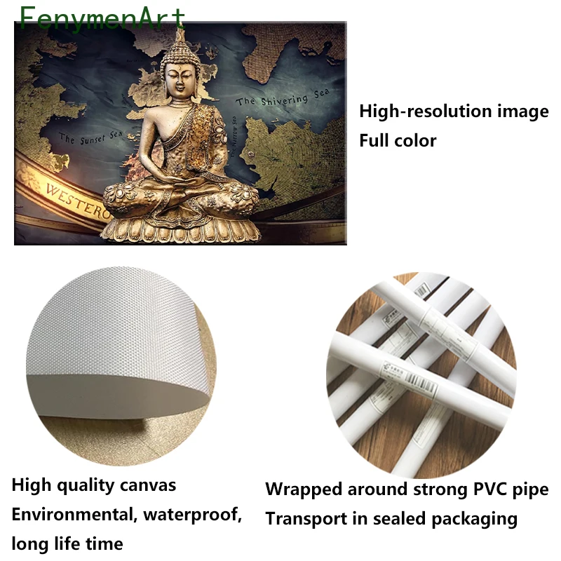 

Abstract Buddhism Canvas Painting Golden Buddha Sculpture Posters Prints Wall Art Buddhist Pictures For Living Room Home Decor