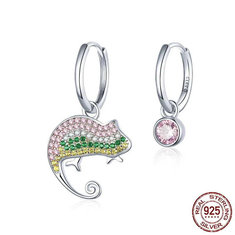 

DISINIYA Protect Animal Chamaeleon Asymmetry Dangle Earrings Zircon 925 Sterling Silver Luxury Engagement Fine Jewelry ZBSE00368