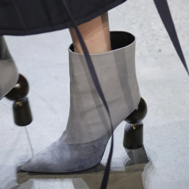 Womens Runway Shoes Sexy Pointed Street Style Strange High Heel Ankle Boots Larger Size Autumn Winter Gold Slip On Chelsea | Обувь