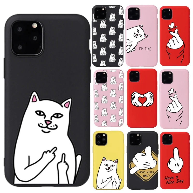 Забавный чехол для телефона с рисунком пальца для iPhone 11 Pro Max 6s 7 8 Plus Мягкий ТПУ чехол с мультяшным котом для iPhone X XR XS Max задняя крышка