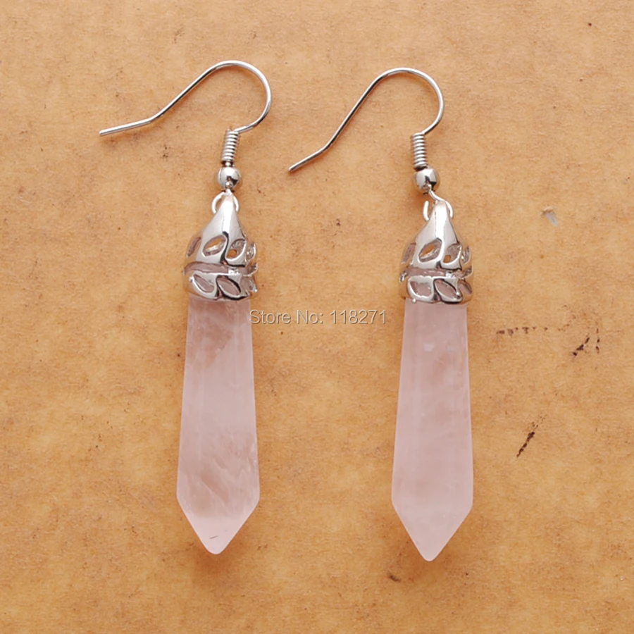 WOJIAER модные Шестигранная призма серьги с болтающимися частями розовый Quartzs