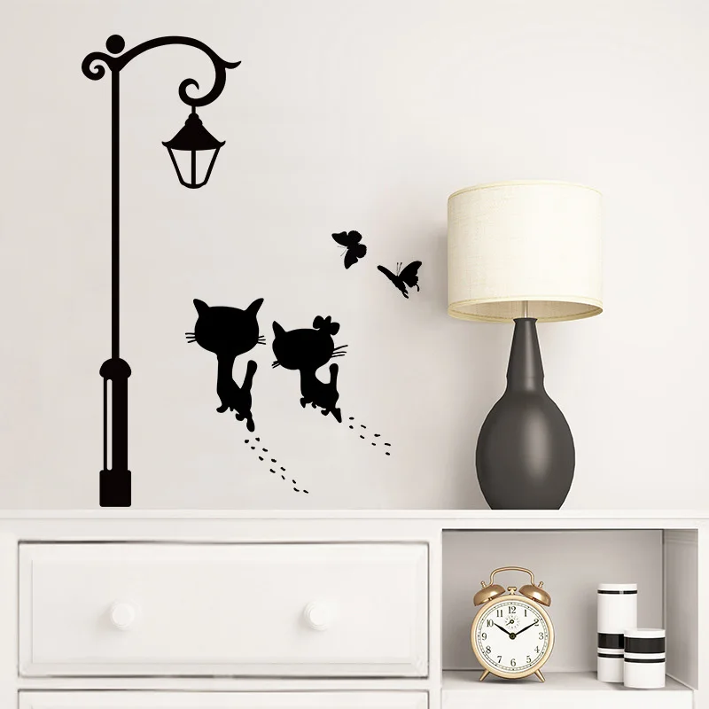 Новые милые парные настенные наклейки с котом уличный светильник декоративные