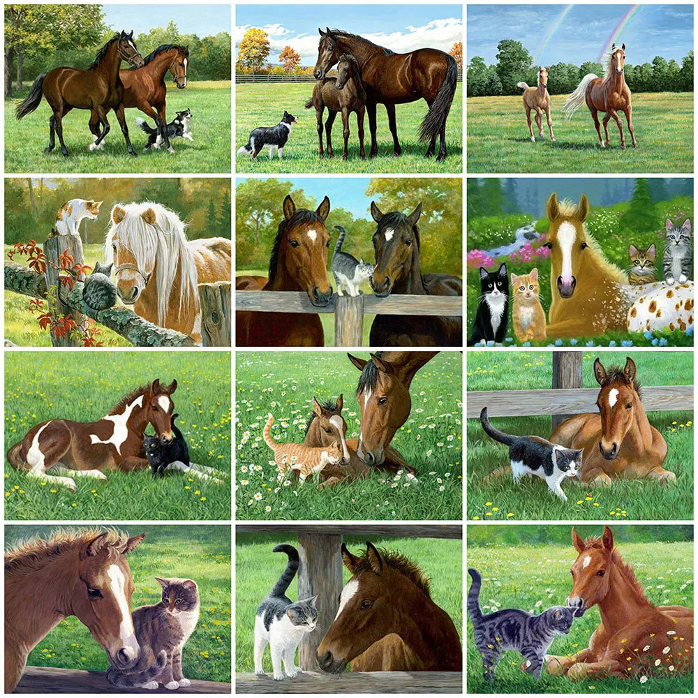 

5D алмазная живопись MomoArt «сделай сам», лошадь, животное, полная выкладка, квадратная Алмазная вышивка, кошка, мозаика из бисера, вышивка, иску...
