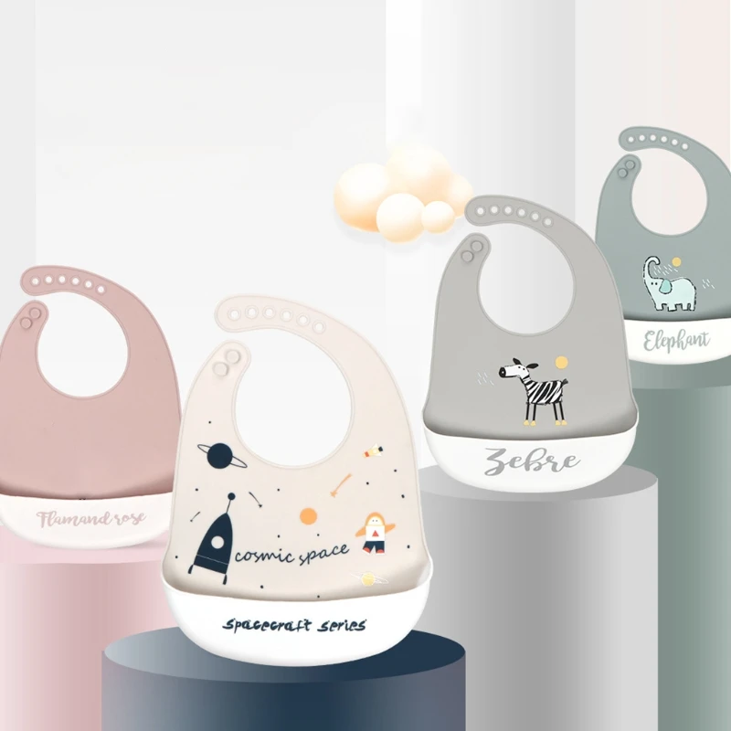 

Baby Cartoon Waterproof Bibs Food Grade Silicone Adjustable Burp Apron Newborn Boys Girls Feeding Saliva Towel