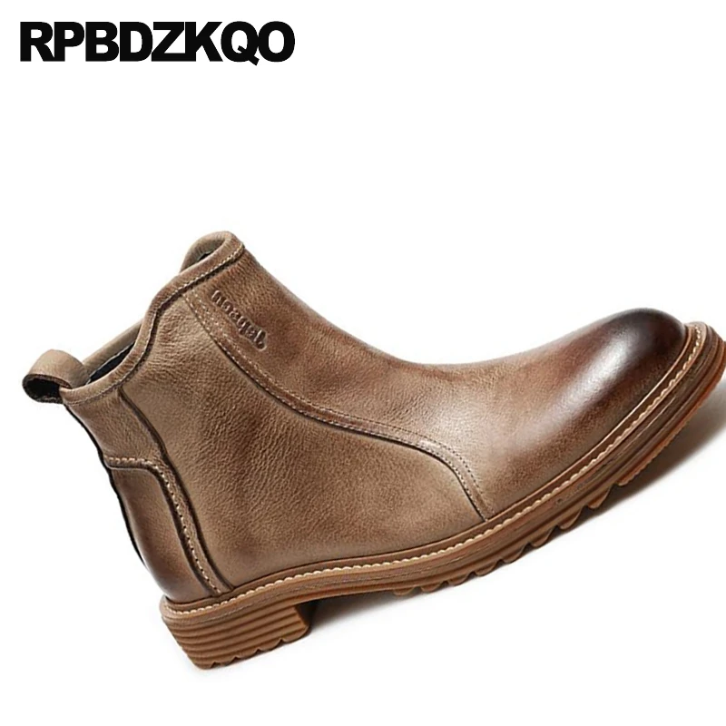 

Autumn Shoes Fall Dress Genuine Leather Zipper Formal Party Short Black Wedding Full Grain Boots Designer Real Booties Brown Men