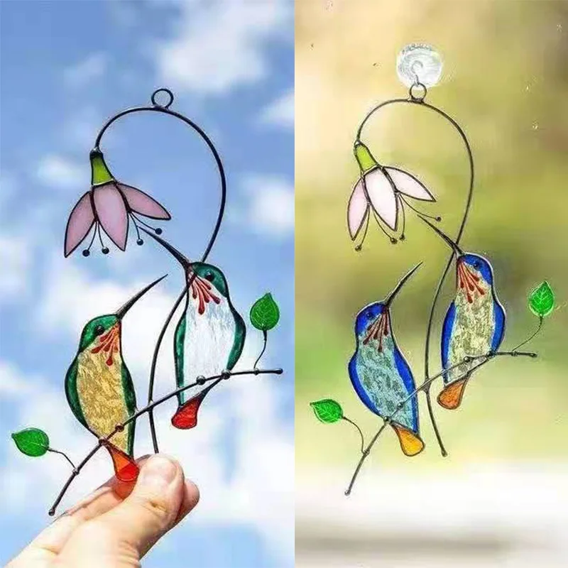 

Multicolor Stained Glass Hummingbird Window Decoration With Hook Bird Decoration Animal Statue Commemorative Ornament Handicraft