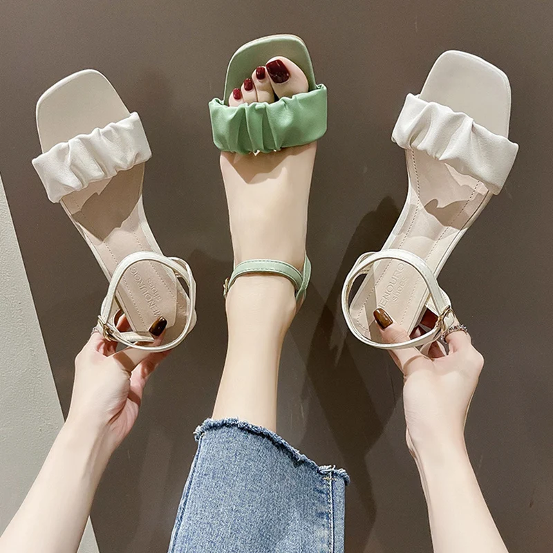 

Beige Heeled Sandals Buckle Strap Espadrilles Platform Retro Woman Shoes Med 2021 Summer Black High Original Girls Clear Comfort