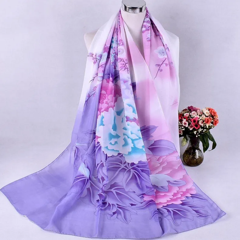 2020 FAL/WIN Magpie пион шифоновый цветочный шарф Шелковый квадратный хиджаб крутой