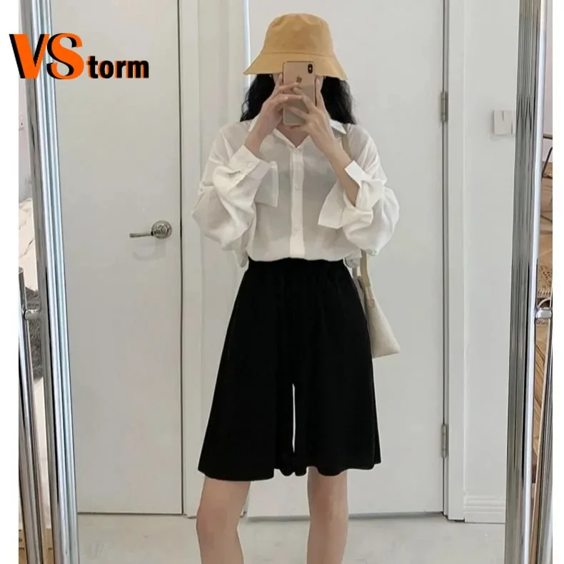 

Double Zipper Open Ice Silk Wide-leg Pants Female Summer Students Feel Relaxed Joker High Waist Elastic Thin Straight Pants